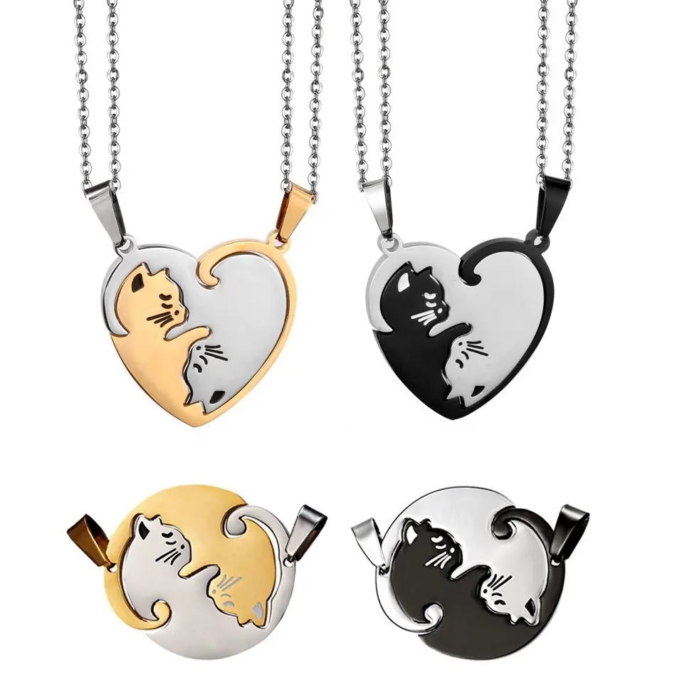 Μενταγιόν για αλυσίδα Double Cat - Κύκλος / Μαύρο
